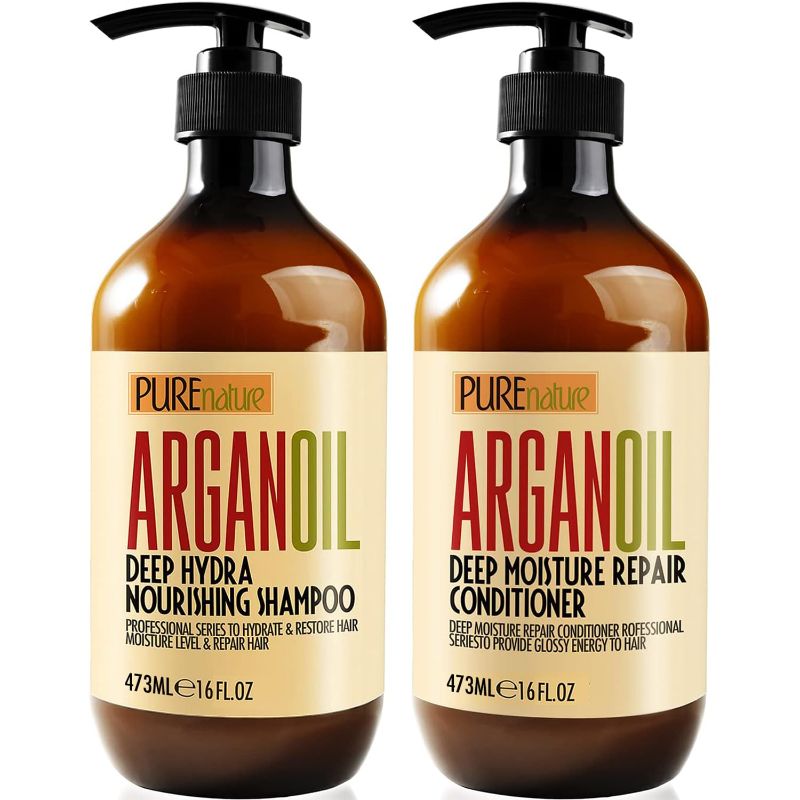 Photo 1 of Argan Oil Shampoo and Conditioner Set - Sulfate Free Moroccan Care with Keratin - For Curly, Straight, Dry and Damaged Hair - Moisturizing, Hydrating, Anti Frizz Salon Technology