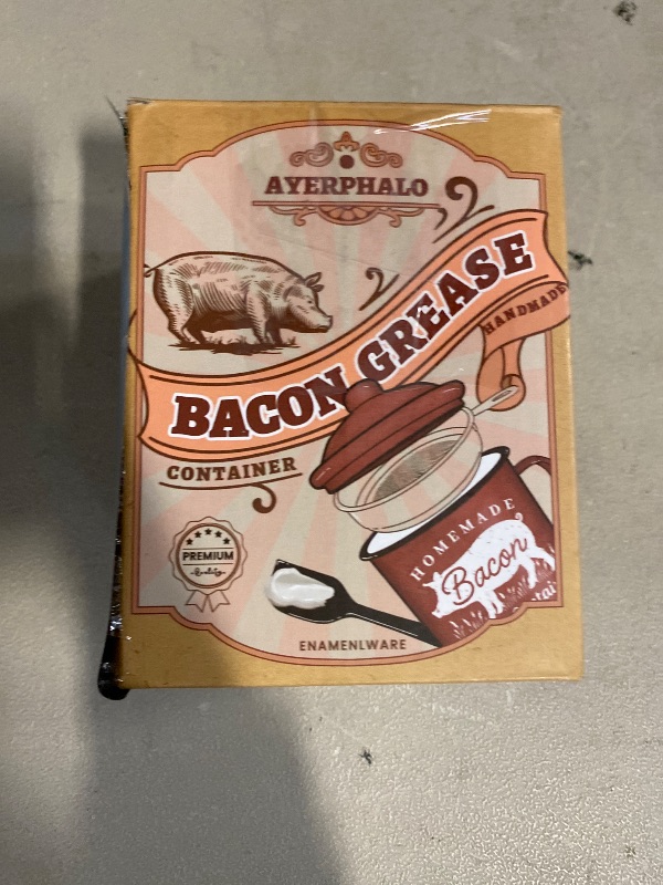 Photo 1 of Bacon Grease Container with Strainer - With Food-Grade Silicone Spatula, 24oz Enamel Rustic Farmhouse Fat Container, Keeper, Recipes, Dishwasher Safe