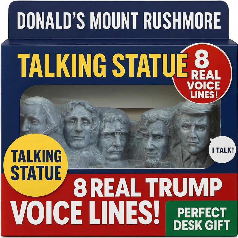 Photo 1 of Donald Trump Mount Rushmore Talking Statue - Says 8 Lines in Trump's Real Voice, Funny Political Desk Gift & Paperweight for Republicans, Patriotic Collectible for Offices & Man Caves
