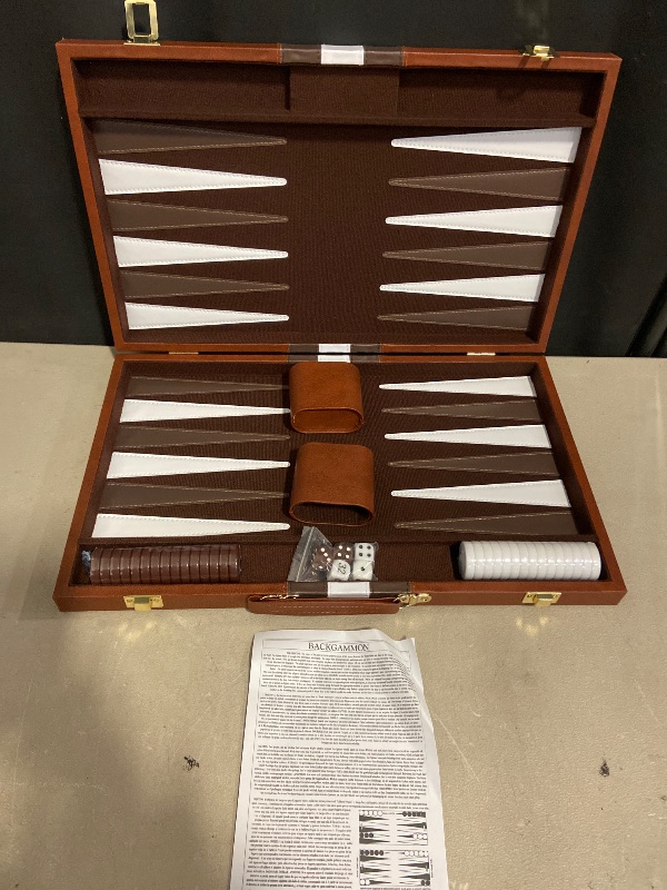 Photo 1 of Backgammon Set - Classic Board Game with Premium Leather Case - Portable Travel Strategy Backgammon Game Set for Adults, Kids (18inch, Brown)
