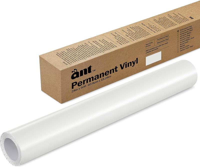 Photo 1 of ANT White, 24" x 50’, Permanent Vinyl Roll, Adhesive Vinyl Roll, for DIY Project, Decal, Sticker, Compatible with Cricut, Cameo, Silhouette, Weather-Resistant