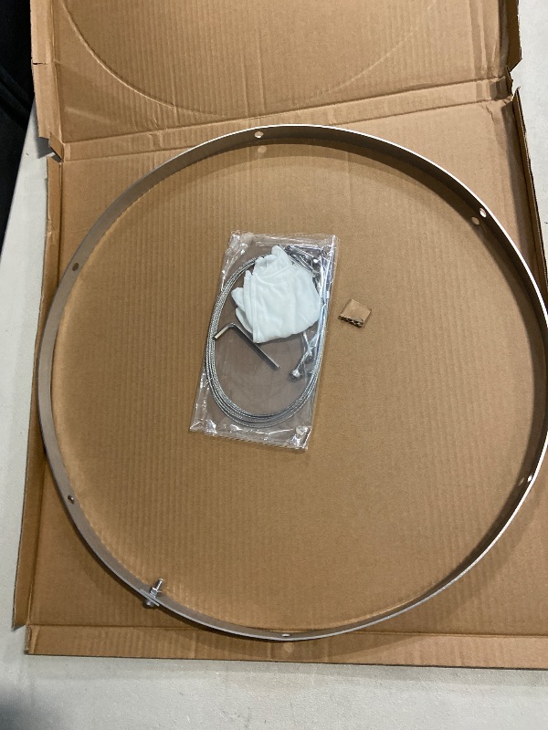 Photo 1 of 24 Inches Silver Stainless Steel Hoop Ceiling Drapes Hanging Kit for 6 Panels Wedding Draping Fabric Canopy Metal Hardware Kit for Indoor Outdoor Decorations (Diameter-24 Inches)
