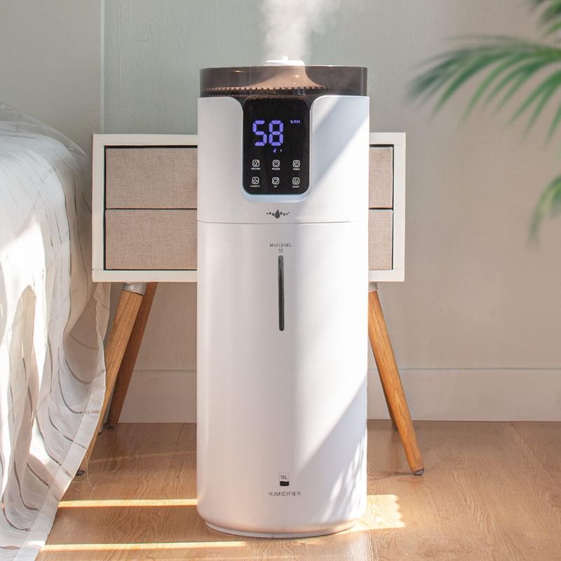Photo 1 of Humidifier large room 16L/4.2Gal - Lacidoll Whole house Humidifier for Home1500 sq.ft. Ultrasonic Cool Mist Humidifiers for Bedroom with Extension Tube & Aroma Box & Night light, White
