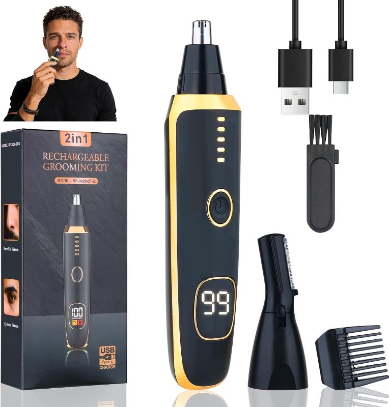 Photo 1 of LED Display Eyebrow & Nose Hair Trimmer Clipper for Men Women,2026 Rechargeable 2 in 1 Painless Ear & Facial Hair Trimmer with Powerful Motor and Dual-Edge Blades Easy Cleansing (Black)