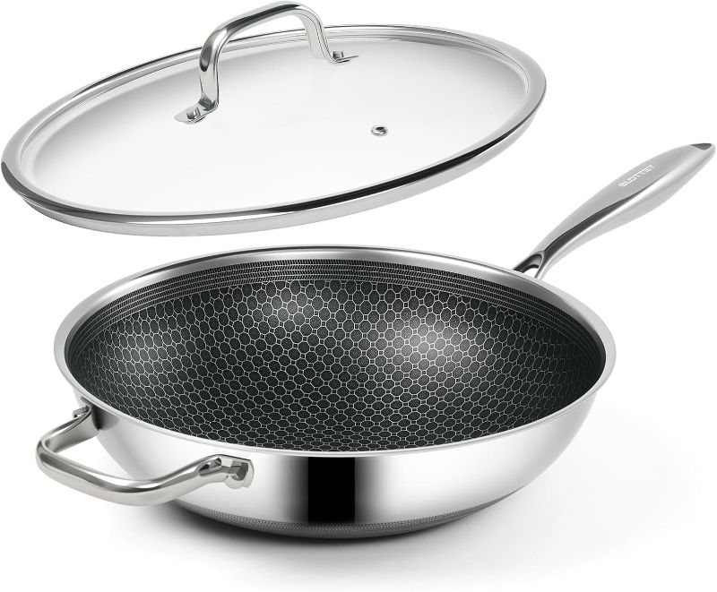 View 1 of 12-Inch Wok with Lid,Nonstick Stainless Steel Woks & Stir-fry pans,Stay-Cool Handle,PFOA Free Cookware,Dishwasher and Oven Safe,Compatible with All Cooktops