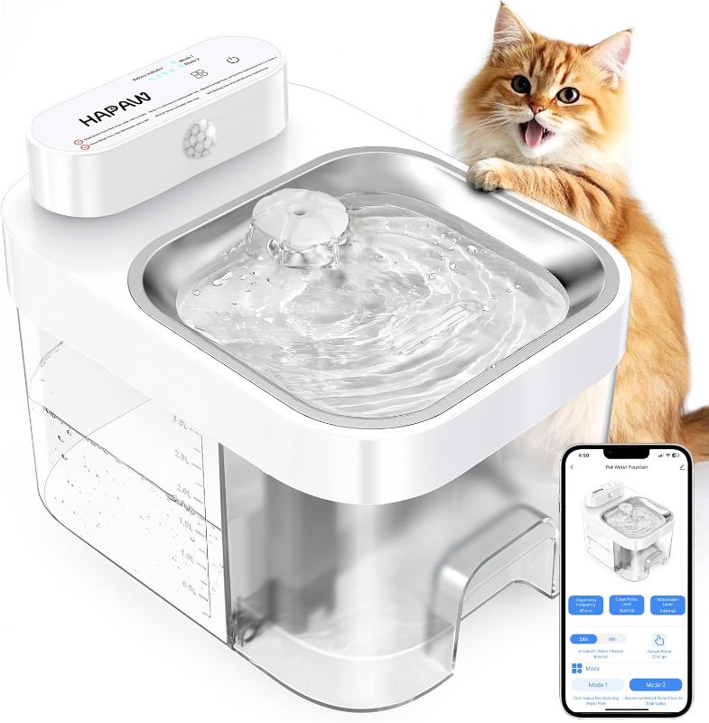 Photo 1 of 2026 Latest Cat Water Fountain, No Filter Cotton, App Monitoring Wastewater Separation Wireless Pet Fountain, 5000mAh Battery & Plug-in, 3L/101oz Water Dispenser for Cats Indoor, 2.4G Wi-Fi