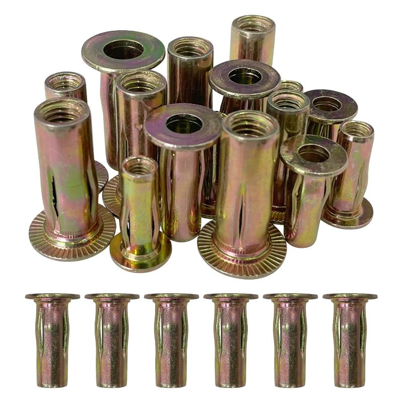 Photo 1 of 30 Pcs Multi Grip Rivet Nut Kit, M5 M6 M8 Rivet Nuts Pre Bulbed Shank Zinc-Plated Flat Head Threaded Insert Nut Fasteners for Construction Industrial