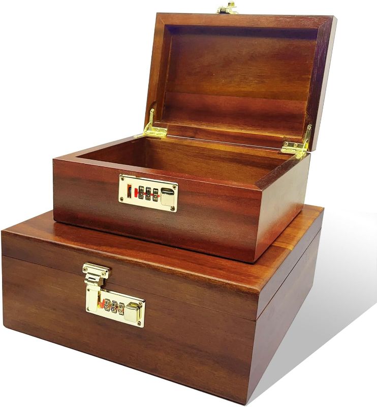 Photo 1 of 2pcs Locking Wooden Keepsake Box,Large Acacia Wooden Box with Hinged Lid with Combination Lock,Wood Box,Wood Storage Box,Decorative Storage Boxes Gift Memory Box
