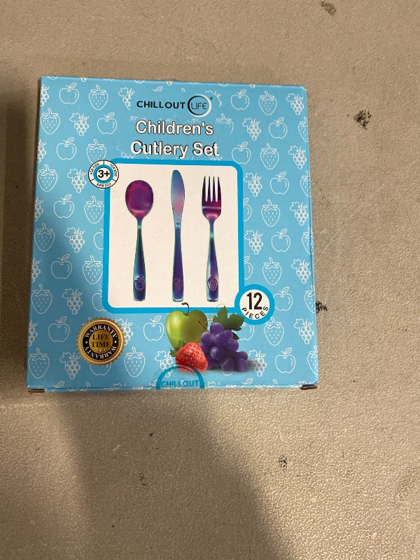 Photo 1 of 12 Piece Stainless Steel Kids Silverware Set - Child and Toddler Safe Flatware - Kids Utensil Set - Metal Kids Cutlery Set Includes 4 Small Kids Spoons, 4 Forks & 4 Knives - UV Rainbow