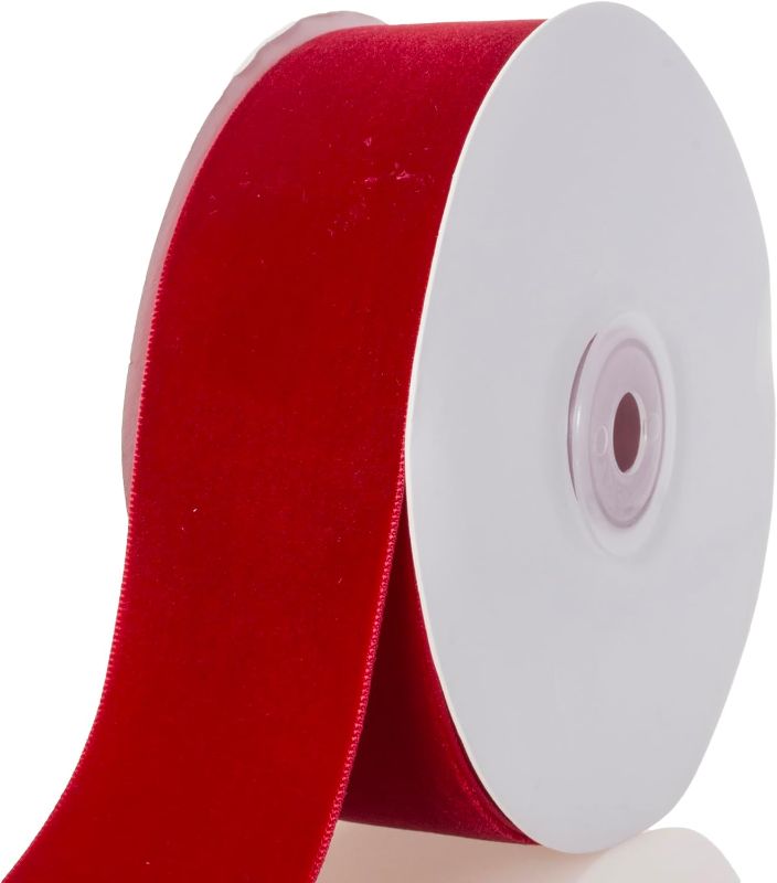 Photo 1 of ATRBB Red Velvet Ribbon - 1 1/2 Inch Width, 10 Yards Per Roll - Classic Elegant Flocked Ribbon for Gift Wrapping, Crafts, and Decorations