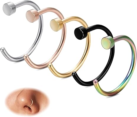 Photo 1 of 18G 20G 22G Nose Rings Hoops for Women Nose Piercing - Hypoallergenic 316L Stainless Steel Hoop Nose Rings Piercing Jewelry 5PCS Gold Silver Black Tone