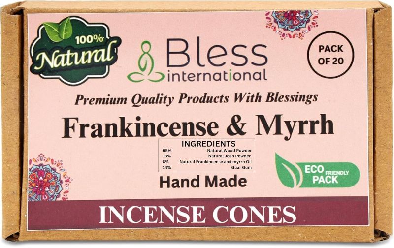 Photo 1 of Bless International Frankincense-and-Myrrh 100%-Natural-Incense-Cones Handmade-Hand-Dipped Organic-Chemicals-Free for-Purification-Relaxation-Positivity-Yoga-Meditation The-Best-scents (20 Count)