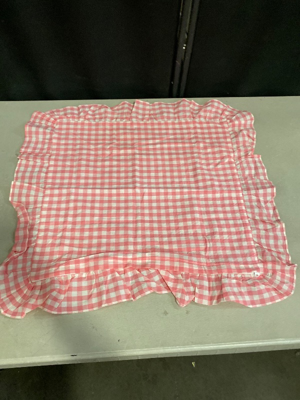 Photo 1 of 2 Pack Pink White Plaid Ruffle Gingham Throw Pillow Covers, 100% Washed Cotton Buffalo Checkered Farmhouse Pillow Shams - 20‘’x20''
