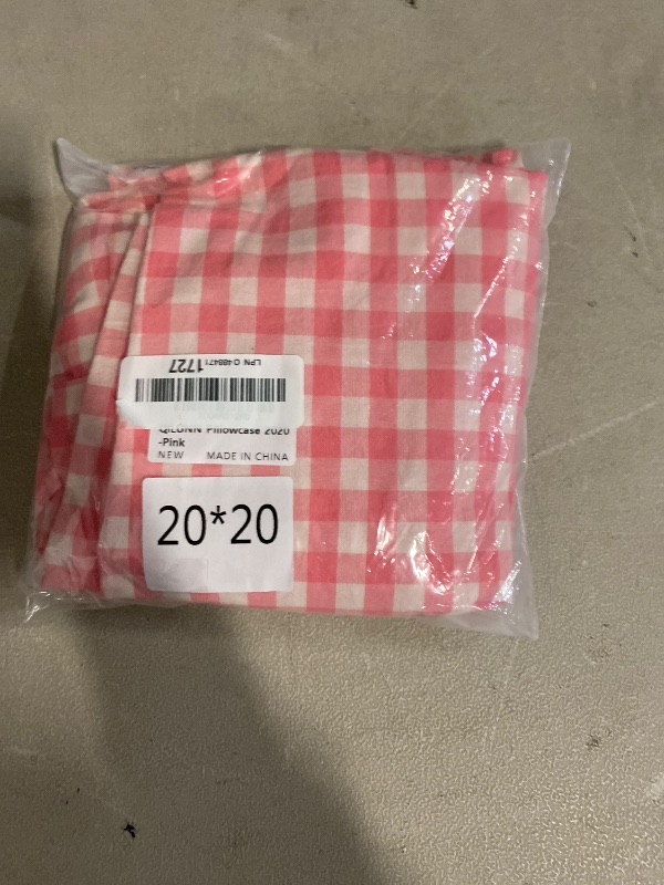 Photo 1 of 2 Pack Pink White Plaid Ruffle Gingham Throw Pillow Covers, 100% Washed Cotton Buffalo Checkered Farmhouse Pillow Shams - 20‘’x20''