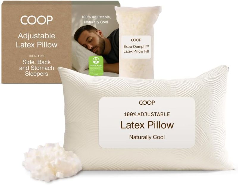 Photo 1 of Coop Home Goods Adjustable Latex Pillow Queen, Talalay Latex & Microfiber Fill, Best Pillows for Sleeping, Ergonomic, Naturally Cooling, Eco-Friendly, Medium Firm for Back, Side & Stomach Sleepers
