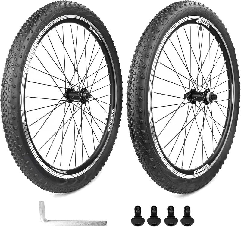 Photo 1 of WEEROCK 18"/ 20"/ 24" Bike Wheelset, Front and Rear Wheelset, Aluminium Alloy Rim with 18/20/ 24 x 2.125 Inch Bike Tires, Compatible with 1/ Single Speed Threaded Freewheel and Rim Brakes