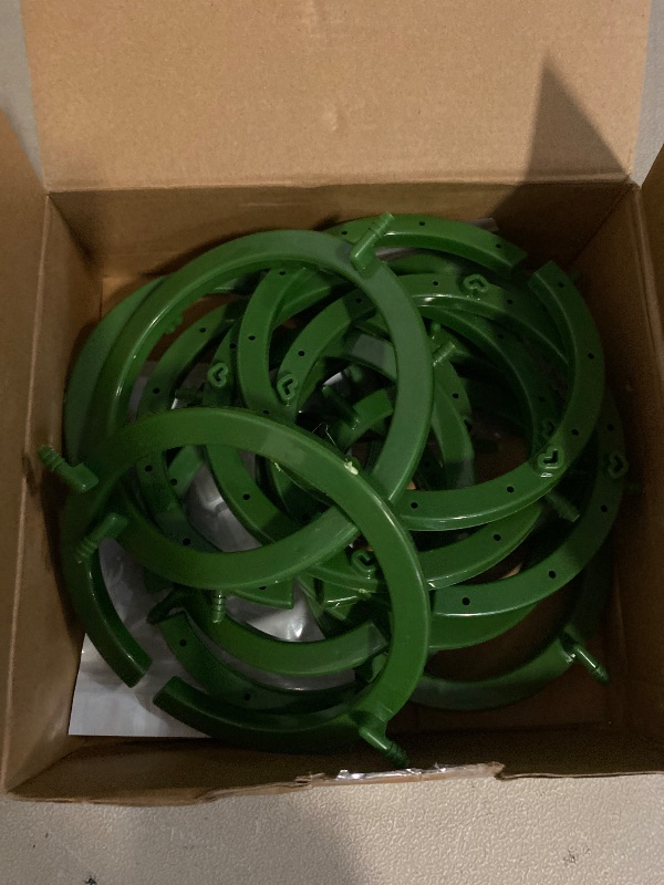 Photo 1 of 12 Set Water Ring 3 Leg Support Drip Emitter Drip Ring with 1/8 Inch Barbed Inlet Fitting Removable Stakes for Grow Media Irrigation System Rain Watering Tree Plants, Green (5 Inch)