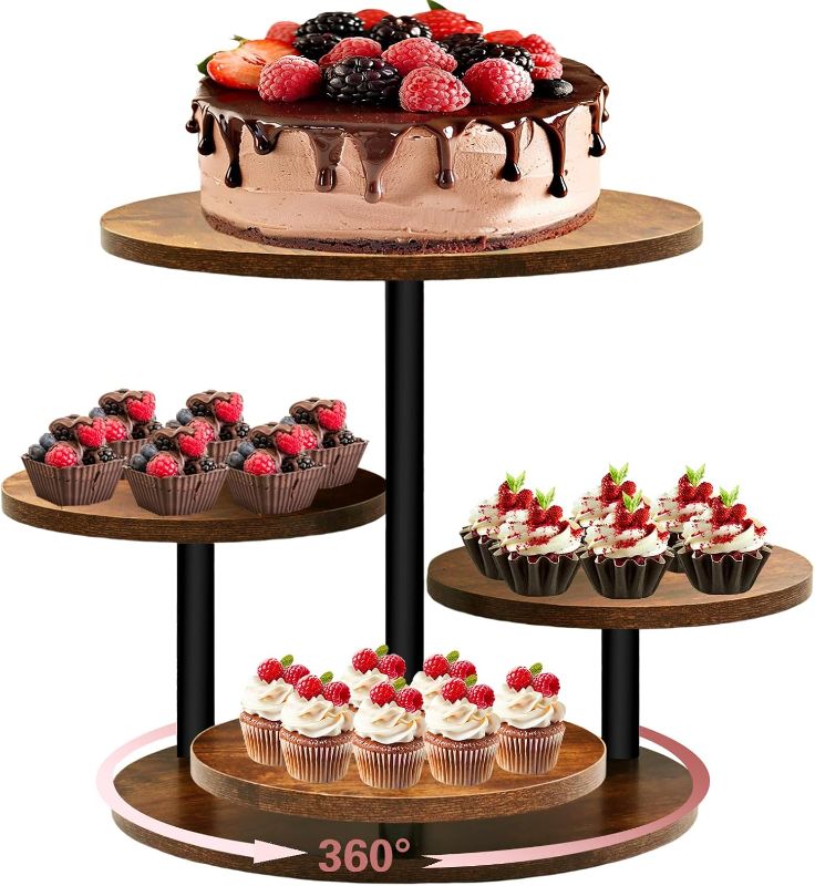 Photo 1 of 4 Tier Cupcake Tower Stands for 50 Cupcakes,360° Rotatable Round Cup Cake Stand with Tiered Tray,Farmhouse Wooden Dessert Table Display Stands for Wedding Birthday Baby Shower Tea Party