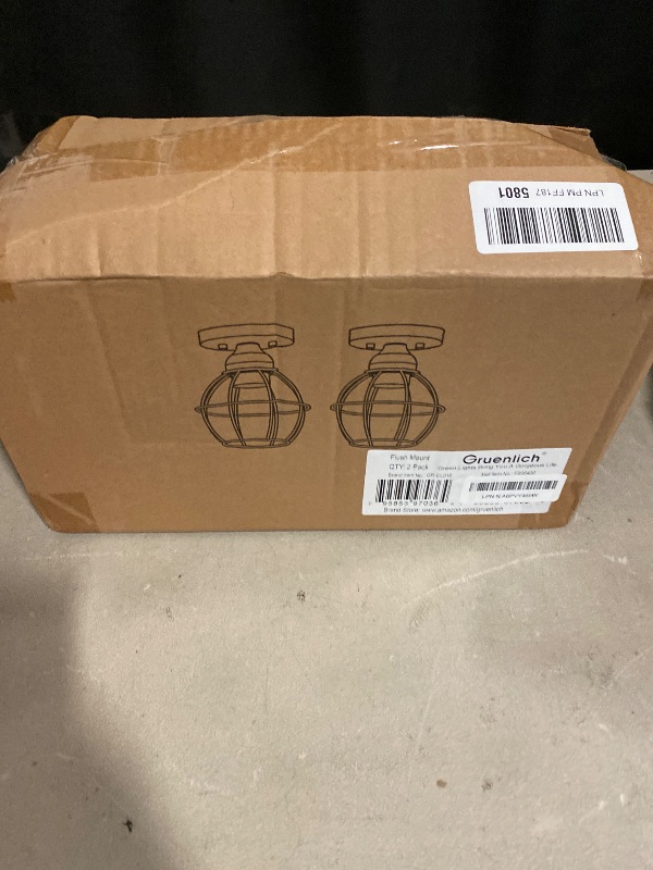 Photo 1 of GRUENLICH Semi Flush Mount Ceiling Light Fixture for Outdoor and Indoor, E26 Medium Base 60W Max, Metal Housing and Metal Cage, Bulb not Included, 2-Pack, Oil Rubbed Bronze Finish