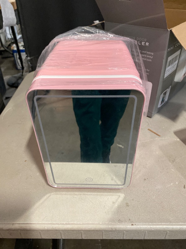 Photo 1 of 4-Liter Pink Portable Mini Fridge for Skincare Beauty Cosmetic Makeup With Mirrored Door and Dimmable LED Light