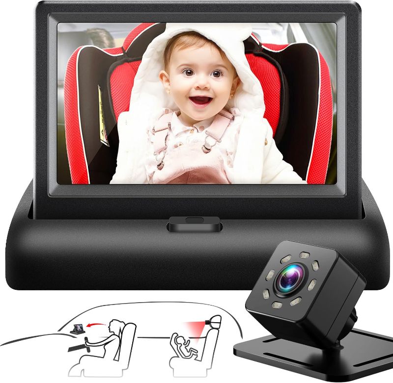 Photo 1 of Baby Car Mirror with 4.3'' HD Night Vision Function Display, Safety Car Seat Camera with Wide Crystal Clear View, Easily Observe The Baby’s Move(Not USB)
