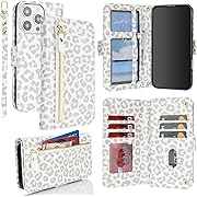 Photo 1 of for iPhone 16 Pro Max Wallet Case with Card Holder,for iPhone 16 Pro Max Case Wallet for Women Men with Stand,PU Leather Magnetic Zipper Pocket Wrist Strap Flip Phone Case-White Leopard