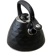 Photo 1 of 3L Stainless Steel Whistling Tea Kettle – Diamond Design Stovetop Kettle with Cool Grip Handle & Flip Spout – Loud Whistle for Boiling Water (Black)