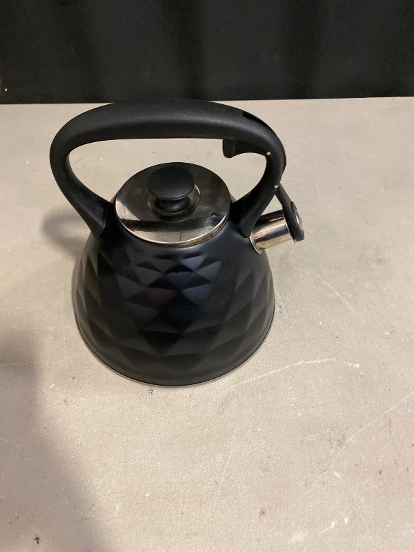 Photo 1 of 3L Stainless Steel Whistling Tea Kettle – Diamond Design Stovetop Kettle with Cool Grip Handle & Flip Spout – Loud Whistle for Boiling Water (Black)
