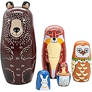 Photo 1 of Conzy Russian Nesting Dolls for Kids, Stacking Wooden Handmade Matryoshka Dolls, 5 Piece Cute Cartoon Animal Pattern, Great Toy Gift for Girls Boys' Birthday or Home Decoration (Brown)