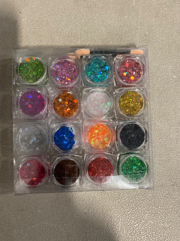 Photo 1 of 16 Colors Chunky Fine Mixed Holographic Glitter Gel Set for Face and Body Makeup Festival Party Sparkle Glitter Gel Decoration Rave Accessories