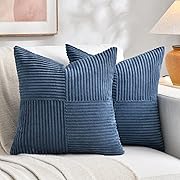 Photo 1 of Fancy Homi 2 Packs Dusty Blue Decorative Throw Pillow Covers 18x18 Inch for Living Room Couch Bed, Farmhouse Boho Home Decor, Soft Corss Corduroy Patchwork Textured Square Cushion Case 45x45cm