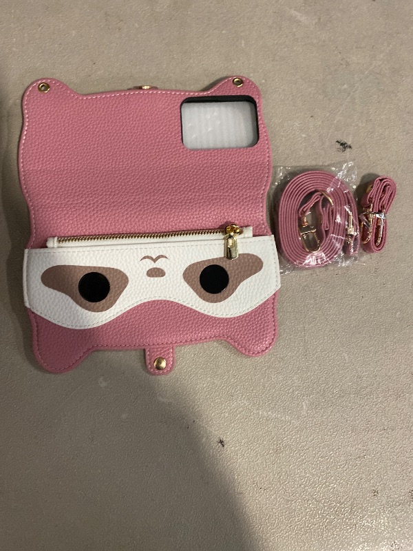 Photo 1 of Crossbody Wallet Case for iPhone 7 Plus/8 Plus Leather Flip Cases with Card Holder&Hidden Mirror&Shoulder Strap Zipper Magnetic Kickstand Shockproof Raccoon's Cover for Women(Pink)