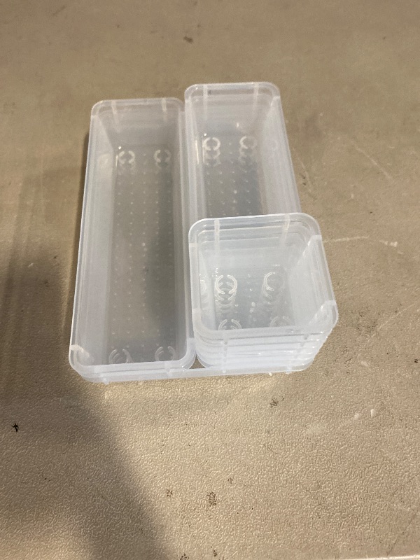 Photo 1 of Modern-Depo 16 PCS Clear Drawer Organizer Set 5 Sizes Plastic Drawer Storage Bins Dividers Trays Dot Box for Makeup, Jewelry, Kitchen Utensils, Gadgets, Office