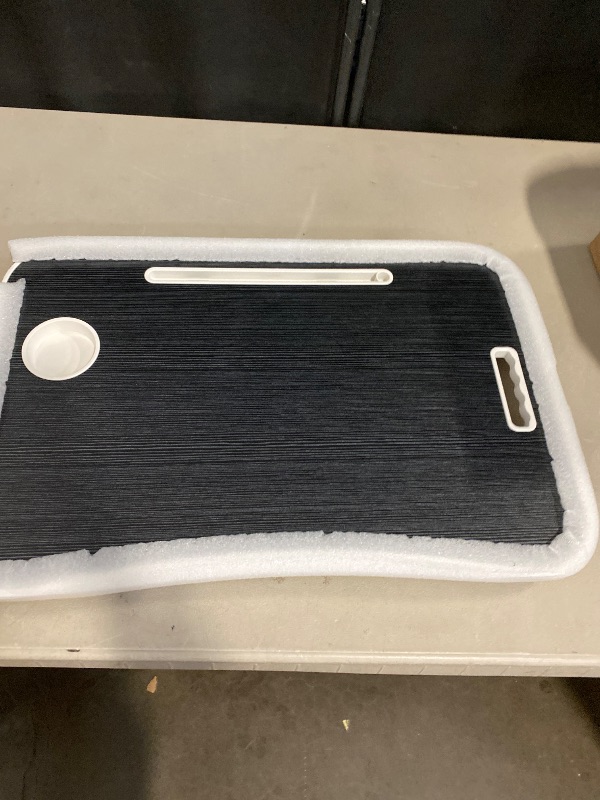 Photo 1 of Foldable Laptop Table, Portable Lap Desk Bed Table Tray, Laptop Stand with Cup Holder & Tablet Slot & Lifting Handle for Working Writing Drawing & Eating (Black)