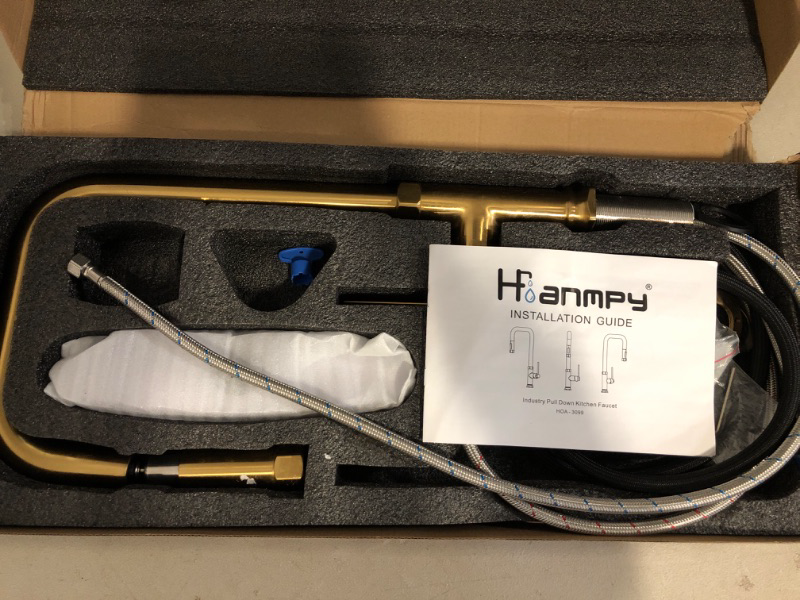 Photo 1 of Hoanmpy Kitchen Faucets with Pull Down Sprayer Finishes Vintage Colours Kitchen Faucets, 17 Inch Brass Faucet for Kitchen Sink with Deck Plate (Brushed Gold)