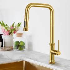 Photo 1 of Hoanmpy Kitchen Faucets with Pull Down Sprayer Finishes Vintage Colours Kitchen Faucets, 17 Inch Brass Faucet for Kitchen Sink with Deck Plate (Brushed Gold)