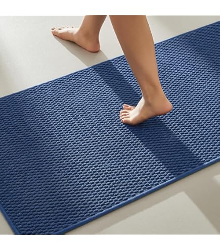 Photo 1 of Bathroom Rugs Non Slip Washable, Super Absorbent Thin Bath Mat Small Quick Dry Low Pile Bathroom Rug, Navy Blue 24"x70"