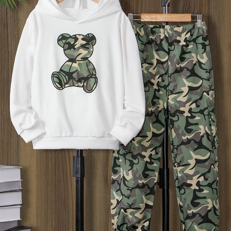 Photo 1 of Size 9Y Teen Girls Bear Print Hoodie & Camo Pants Set