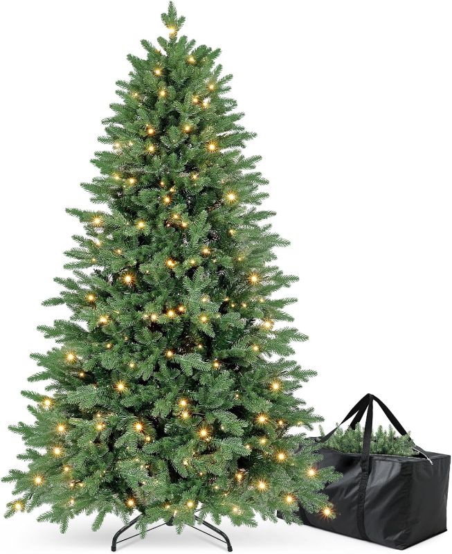 Photo 1 of 6ft Christmas Tree Prelit w/ 2085 PE & PVC Mixed 'Feel Real' Branch Tips, 400 Warm LED Lights, Hinged Spruce Artificial Xmas Tree with Metal Stand & Bag for Home, Office, Party Décor