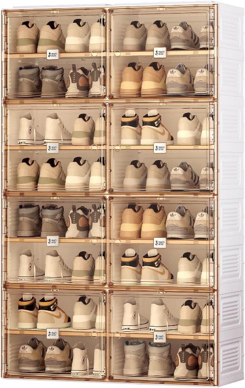 Photo 1 of ANTBOX Portable Shoe Rack Organizer for Closet Entryway, Stackable Sneaker Storage Shoe Cabinet with Magnetic Clear Door, Large Plastic Storage containers Bins with Lids 8 Tiers 32 Pairs