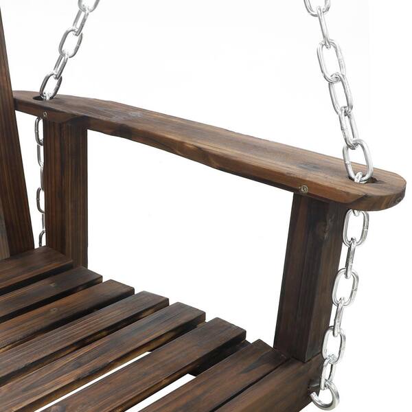 Photo 1 of 5 ft. Wood Patio Porch Swing Outdoor With Chains and Curved Bench, Carbonized