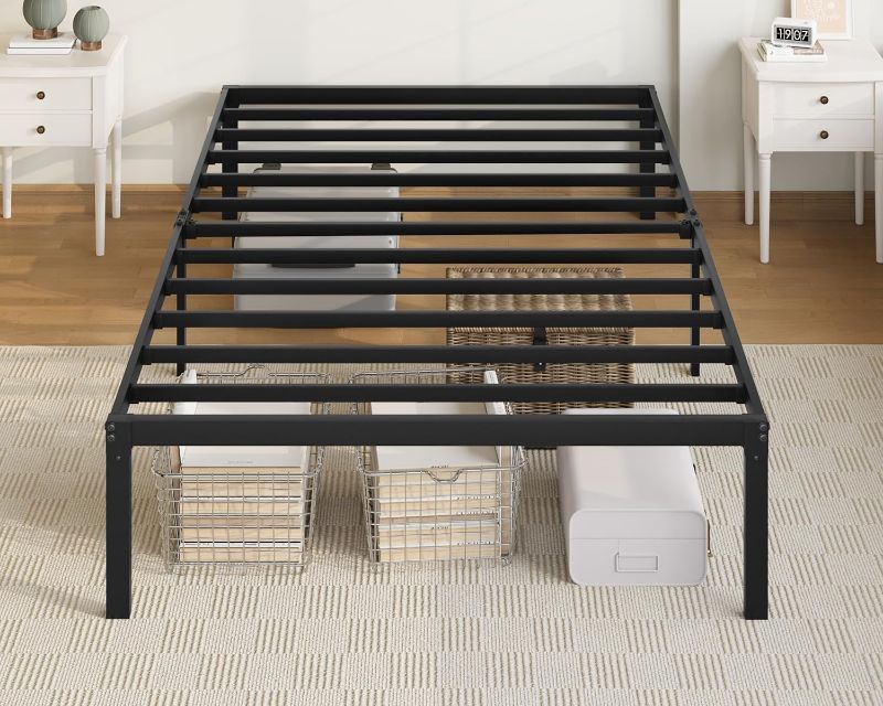 Photo 1 of Allewie Twin Bed Frame, 14 inch Metal Platform Beds with Storage Space, No Box Spring Needed and Easy Assembly, Black