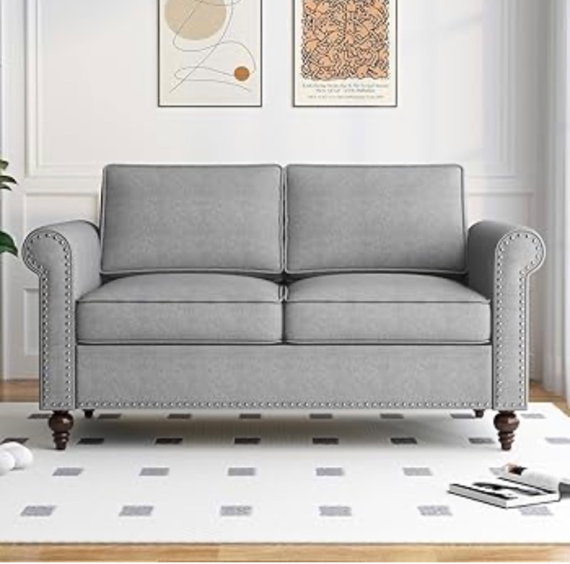 Photo 1 of BALUS Upholstered Loveseat Couch for Living Room, Modern Love seat Sofa Furniture with 5.9" Thicken Cushion for Apartment/Living Room/Bedroom/Office, Light Grey