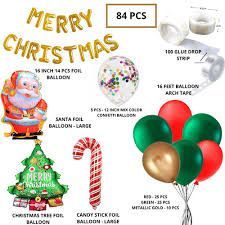 Photo 1 of Merry Christmas Decoration – Golden Foil Merry Christmas, Metallic Gold, Green & Red Balloons, Santa, stick Foil & Mix Balloon(84 pcs)