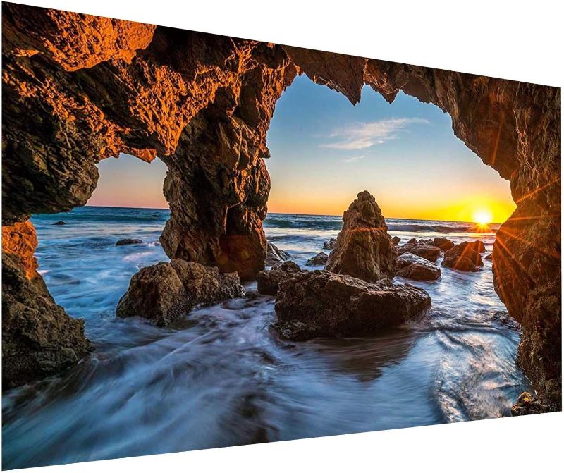 Photo 1 of 5D Diamond Painting Kit for Adults & Beginners - Large DIY Sunset Ocean Beach Full Drill Crystal Rhinestone Art, Gem Painting Craft, Home Wall Decor & Ideal Gift 59 X 30in