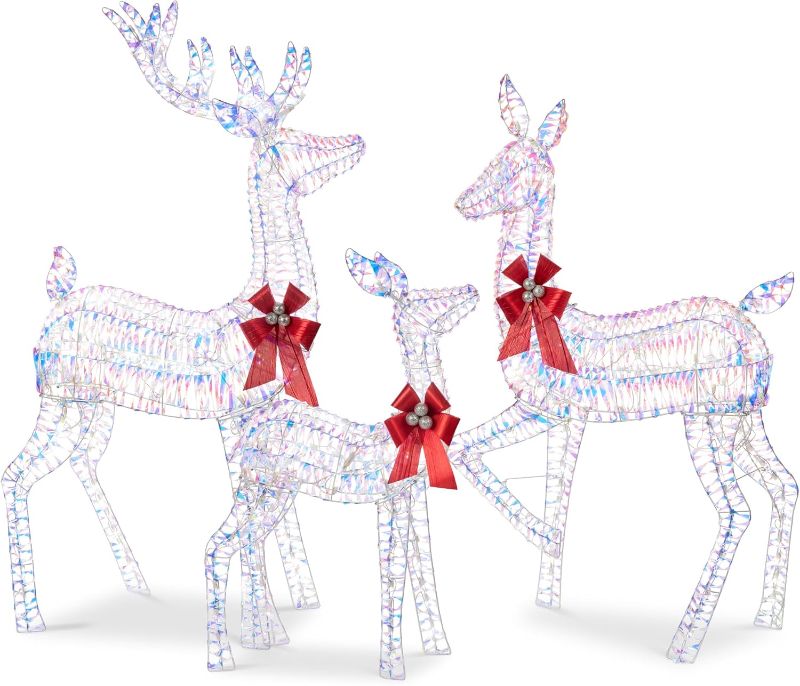 Photo 1 of Best Choice Products 3-Piece Large Lighted Christmas Deer Family Set 5Ft Outdoor Yard Decoration with 360 LED Lights, Stakes, Zip Ties - Iridescent