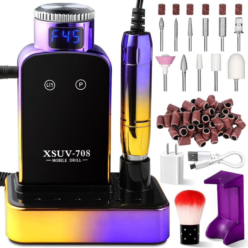 Photo 1 of Professional Electric Nail Drill, 45000 RPM Cordless Rechargeable E-File Machine with 12 Bits, Sanding Bands, LCD Display for Acrylic Gel Nails, Model DMJ-XSUV-708