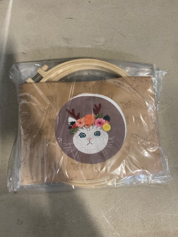 Photo 1 of Mozzyyee 3PCS Embroidery Starter kit, DIY Adult Beginner Embroidery Kits, Including Cloth with Cat Patterns, Colored Threads, Needles, Hoops and Instructions, Gift for Cat Lover