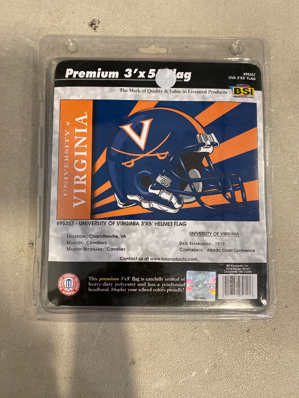Photo 1 of 3 Ft. X 5 Ft. Flag W/Grommets - Helmet Design - 95357 - Virginia Cavaliers