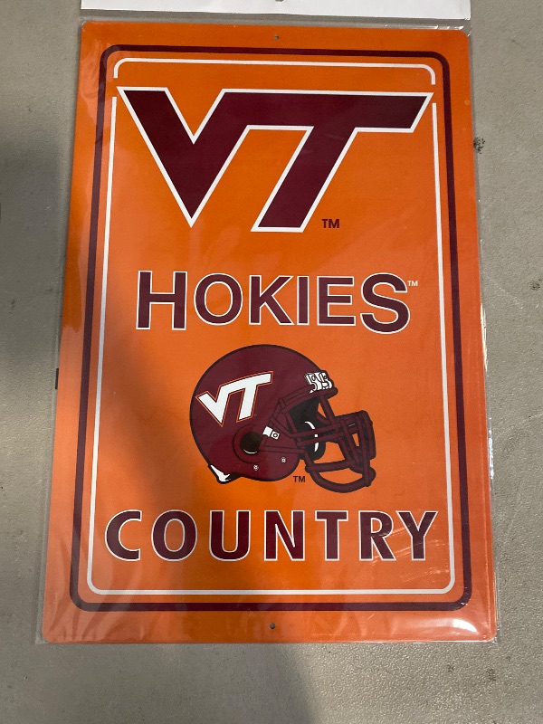 Photo 1 of BSI NCAA Virginia Tech Hokies Metal Sign, 12" x 18", Orange